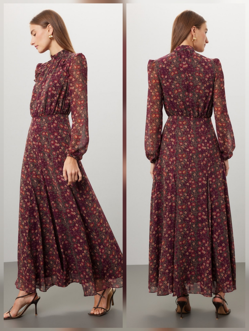 Saloni Akina Wine Jacqui-B Dress A-Line Long Sleeves Mock Neck Size 0